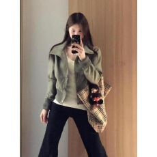 批发美式复古立领夹克外套女<b class='q'>秋</b>季2025新款小众设计感收腰显瘦开衫上衣