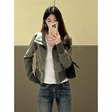 批发美式复古立领夹克外套女<b class='q'>秋</b>季2025新款小众设计感收腰显瘦开衫上衣