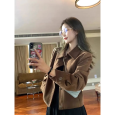 批发咖色鹿皮绒外套女短款2025春<b class='q'>秋</b>款韩系宽松休闲复古小个子夹克上衣