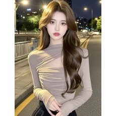 批发秋冬别致辣妹不规则镂空短款打底衫女内搭设计感小众修身长袖上衣