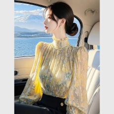 批发2025春装新款法式绝美上衣高级感轻奢超好看独特漂亮黄色<b class='q'>碎花</b><b class='q'>衬衫</b>