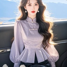批发新中式轻国风紫色雪纺衬衫女春季2025新款气质衬衣高级感长袖上衣