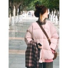 批发美式复古街头运动条纹撞色立领棉服外套女冬季<b class='q'>宽松</b>保暖学生面包服