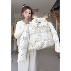 韩系高级感甜美波点拼接保暖面包服外套女冬季新款加厚保暖棉服潮