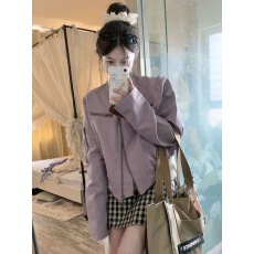 批发韩版多巴胺紫色机车风PU<b class='q'>皮衣</b>外套女2025秋季新款宽松百搭夹克上衣