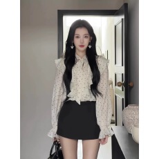 批发法式荷叶边波点雪纺衬衫女早秋季2024新款高级感独特别致长袖上衣