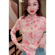 批发多巴胺今年流行设计感小众绝美polo领长袖打底叠穿<b class='q'>碎花</b>粉色<b class='q'>衬衫</b>女