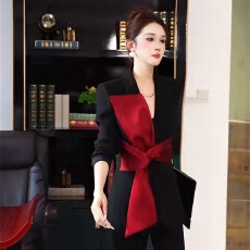 批发秋季复古慵懒松弛感小西服上衣韩系气质优雅洋气红黑拼接西装外套