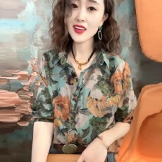 批发新款<b class='q'>衬衣</b>时尚减龄长袖洋气薄款显瘦宽松<b class='q'>碎花</b>印花<b class='q'>衬衫</b>气质小衫上衣