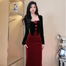 批发法式名媛气质高级感宴会晚<b class='q'>礼服</b>女秋冬纯欲风辣妹性感丝绒连衣裙子