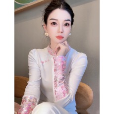 批发秋冬新中式国风高级感长袖<b class='q'>T</b><b class='q'>恤</b>女打底衫拼接设计气质立领短上衣潮