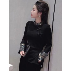 批发<b class='q'>中国风</b>时尚国风盘扣丝绒打底衫女秋冬新款气质高档洋气衬衫上衣