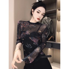 批发韩版显瘦字母印花单<b class='q'>露肩</b>长袖<b class='q'>T</b><b class='q'>恤</b>女2025秋季新款气质显瘦打底上衣