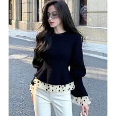 批发独特别致黑色拼接针织衫女装2025冬季气质<b class='q'>高级</b>感时髦洋气掐腰毛衣