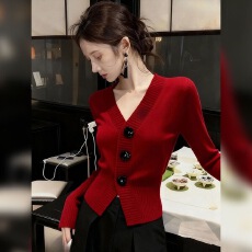 批发2025新款早秋法式高级感外穿长袖<b class='q'>开衫</b>粉色V领<b class='q'>短款</b>收腰<b class='q'>针织</b>上衣女