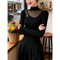 春秋新款巨好看轻熟上衣高级感独特别致漂亮蕾丝镂空拼接打底衫女