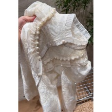 批发欧洲站重工珍珠杏色立领<b class='q'>长袖</b>蕾丝<b class='q'>衬衫</b>女2025冬季新款洋气百搭上衣