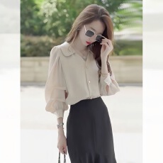 批发春秋装女装上衣小众高级感法式温柔盐系别致漂亮小衫雪纺<b class='q'>长袖</b><b class='q'>衬衫</b>