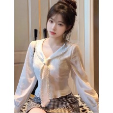 批发娃娃领<b class='q'>衬衫</b>女2025早春秋新款上衣掐腰显瘦减龄小个子<b class='q'>衬衣</b>