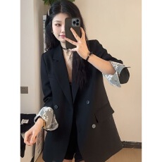 批发高级感西装外套<b class='q'>女</b>小个子2025春新款韩版宽松休闲小众蕾丝拼接<b class='q'>西服</b>