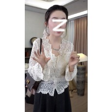 批发纯欲风钩花V领打底蕾丝衫女秋冬新款慵懒宽松显瘦内搭长袖上衣潮