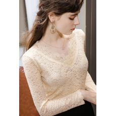 批发淑女风大码蕾丝衫女2022秋冬新款内搭<b class='q'>长袖</b>洋气小衫波浪边雷丝上衣