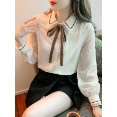 批发秋冬2023新款时尚雪纺衬衫女装加绒内搭上衣洋气<b class='q'>长袖</b>蕾丝打底小衫