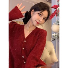 批发法式新年红色毛衣女冬季内搭高级感气质<b class='q'>百搭</b>针织开衫上衣