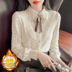 批发2025秋冬新款衬衫<b class='q'>女</b>时尚宽松蕾丝打底衫<b class='q'>女</b>娃娃领显瘦上衣减龄衬衣