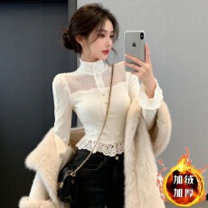 批发法式高级感超好看蕾丝打底衫女秋冬新款法式气质收腰高领<b class='q'>长袖</b>上衣