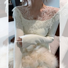 法式绝美黑色蕾丝针织打底衫女秋冬高级感气质内搭修身显瘦上衣潮