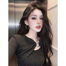 批发秋冬别致复古不规则圆环长袖<b class='q'>t</b><b class='q'>恤</b>上衣设计感显瘦打底衫女内搭小众