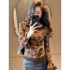 批发法式复古轻奢<b class='q'>蕾丝</b><b class='q'>钩花</b>喇叭长袖<b class='q'>蕾丝</b>衫女2025冬季新款修身显瘦<b class='q'>上衣</b>