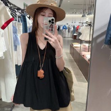批发黑色背心2025夏季气质无袖背心衬衫设计<b class='q'>宽松</b>别致上衣吊带夏季外穿
