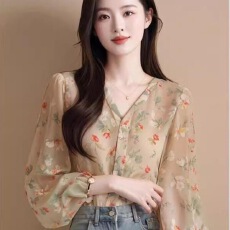 批发小众法式绝美独特别致漂亮小衫气质<b class='q'>碎花</b>雪纺<b class='q'>衬衫</b>时尚洋气减龄上衣