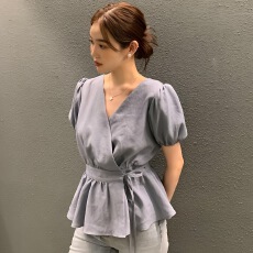 批发秋季chic温柔风复古小众设计感圆领宽松休闲长袖格子衬衫上衣