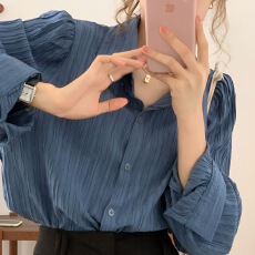 批发春秋2023年新款韩版气质宽松显瘦长袖衬衫女设计感大众衬衣上衣潮