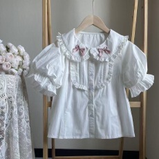 批发<b class='q'>日系</b>软妹可爱洛丽塔lolita内搭娃娃领短袖衬衫女夏季衬衣上衣