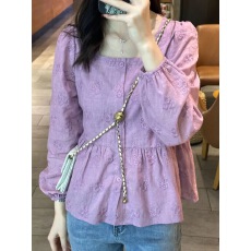 批发法式洋气<b class='q'>刺绣</b>小花方领长袖<b class='q'>衬衣</b>女春季甜美时髦名媛气质小众上