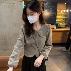 娃娃灯芯绒衬衫上衣秋冬设计感小众时尚长袖洋气衬衣打底小衫