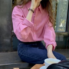 批发2025年新款春装法式长袖上衣内搭小众设计感粉色<b class='q'>衬衫</b><b class='q'>衬衣</b>女春秋款