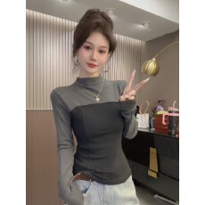 批发加绒内搭-2026新款秋<b class='q'>冬</b>半高领拼色假两件设计感修身显瘦女上衣