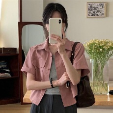 批发夏季外搭薄款短袖外套女2026<b class='q'>韩版</b>新款气质宽松衬衫小个子短款上衣