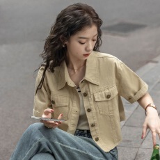 批发复古港风短袖衬衣<b class='q'>外套</b>女薄款2026夏季新款外搭衬衫短款工装上衣