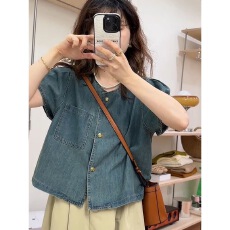 批发百搭时尚短袖<b class='q'>牛仔</b><b class='q'>衬衫</b><b class='q'>女</b>2026夏季新款休闲上衣披肩坎肩小外套薄款