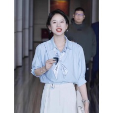 批发法式五分袖<b class='q'>衬衫</b>女夏新款别致优雅丝巾薄<b class='q'>衬衣</b>通勤职业面试<b class='q'>雪纺</b><b class='q'>上衣</b>