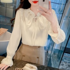 批发<b class='q'>雪纺</b><b class='q'>衬衫</b>女秋装2025新款设计感小众蝴蝶结<b class='q'>衬衣</b>别致漂亮泡泡袖上衣