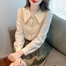 批发娃娃领<b class='q'>雪纺</b><b class='q'>衬衫</b>女春秋装新款2025年春秋时尚洋气时髦蕾丝打底小衫