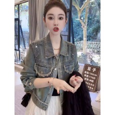 批发钉珠毛边牛仔外套女潮牌重工做旧2025年春夏新款复古港风短款上衣
