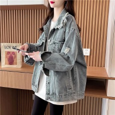批发2025年秋季新款磨破休闲百搭牛仔<b class='q'>外套</b>女韩版洋气设计感减龄<b class='q'>外套</b>